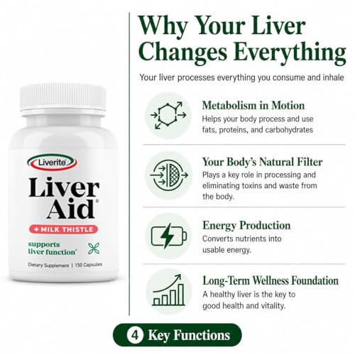 Liverite Liver Aid 2 Pack (Total Liver Support Supplement With Amino Acids 150 Capsules 2 Pack