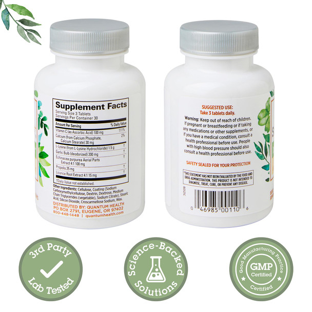 Quantum Health Superlysine+ Advanced Formula Immune Support Supplement Lysine Vitamin C 90 Tablets 1500 Mg