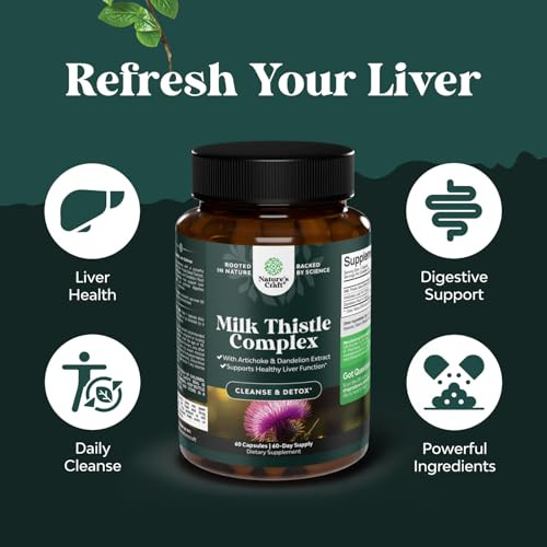 Natures Craft Liver Support Milk Thistle Supplement For Liver Cleanse Detox & 60 Ct