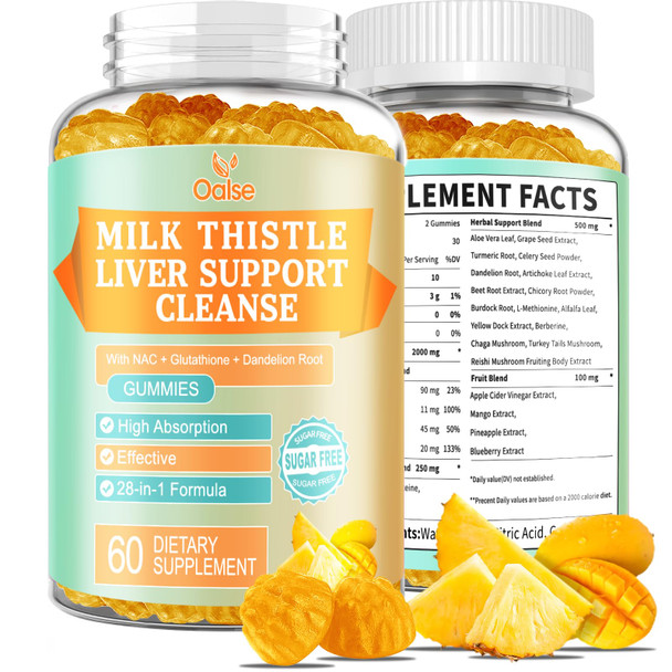 Oalse Liver Cleanse Detox & Repair Milk Thistle Gummies 60 Count 2000 Mg