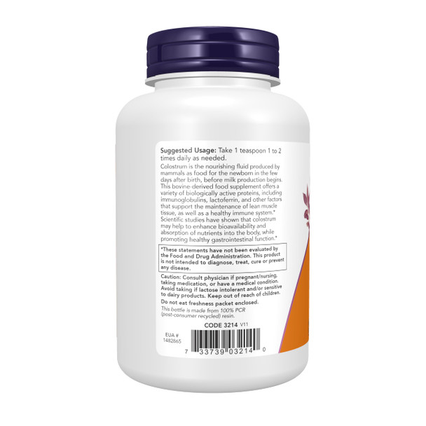 Now Foods Supplements Colostrum Powder Naturally Occurring Immunoglobulins And Lactoferrin 3 Ounce