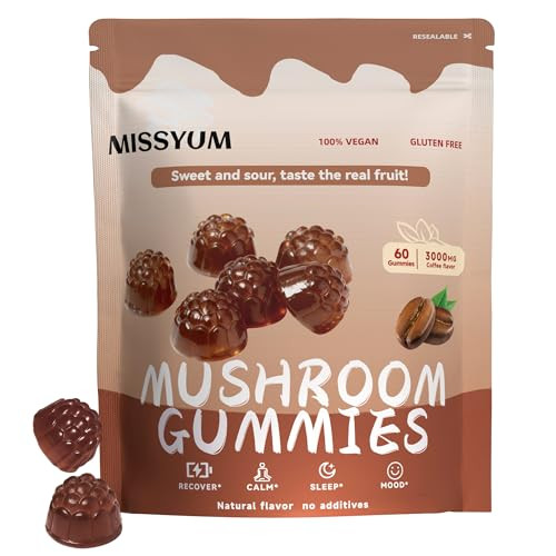 Missyum Mushroom Gummies 10 In 1 Adaptogenic Blend Vegan Coffee Flavor Lion's Mane 60 Count