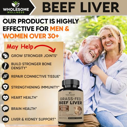Wholesome Wellness Grass Fed Desiccated Beef Liver Capsules (180 Pills Each) 750Mg