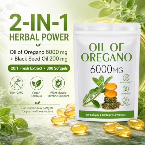 Quzphen Oil Of Oregano Softgels With Black Seed Oil Per Serving 300 Softgels 6000Mg