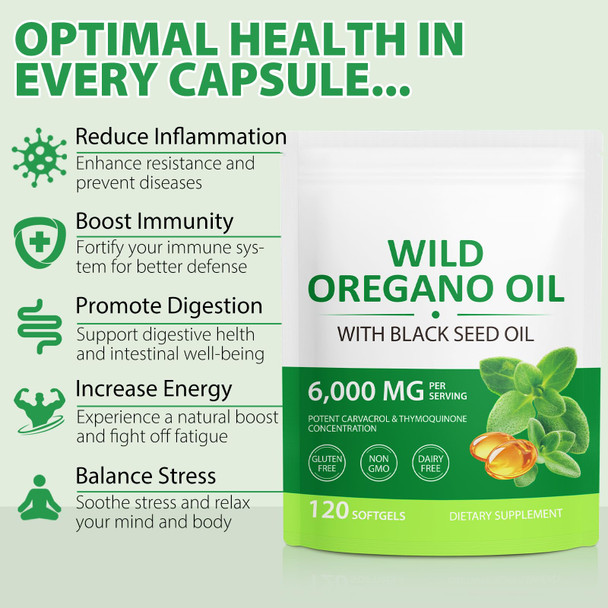 Ruduwu Oil Of Oregano With Black Seed Oil Oregano Oil Capsules 120 Pieces 6000Mg