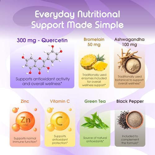 Vital Herbal Quercetin With Zinc Vitamin C & Bromelain 60 Capsules 700Mg