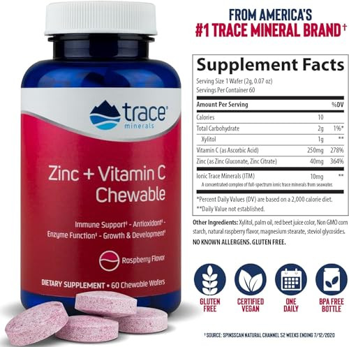 Trace Minerals Research Raspberry Chewable Zinc 60 Count