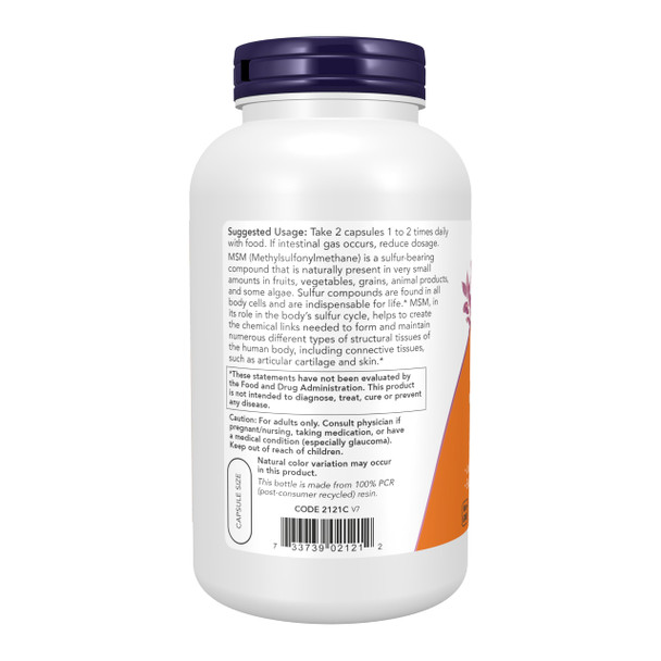 Now Foods Supplements Msm (Methylsulfonylmethane) Joint Health 240 Veg Capsules 1000 Mg