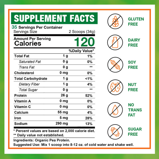Zammex Organic Pea Protein Powder Protein Bcaa Plant Based 100% Vegan 26G