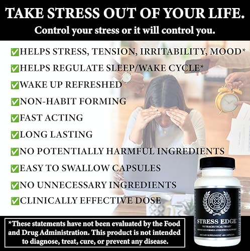 Straight Edge Labs Stress Edge Stress Relief Supplement Natural Mood Enhancer Physician Formulated Calm 30 Servings