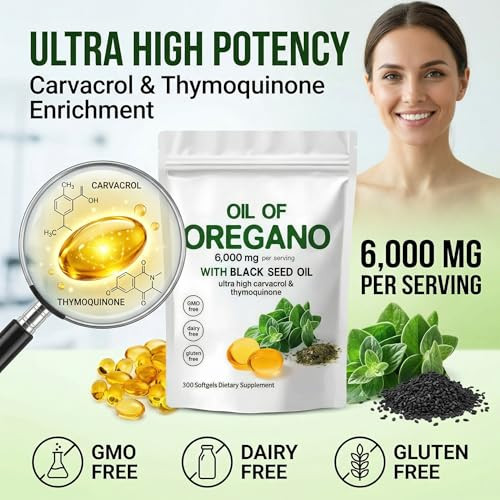 Woxma Oil Of Oregano Softgels With Carvacrol & Black Seed Oil 300 Softgels 6000Mg