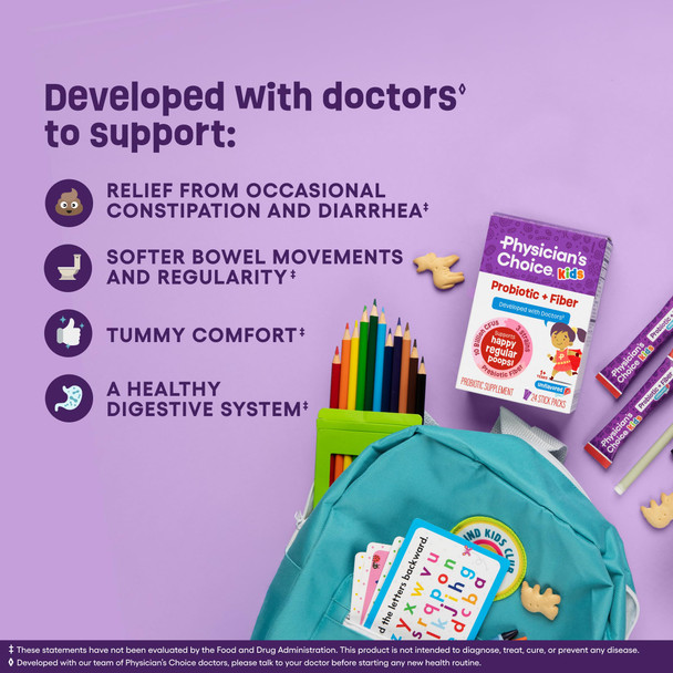 Physician's Choice Kids Probiotic + Prebiotic Fiber Packets (Ages 1+) 24 Pack