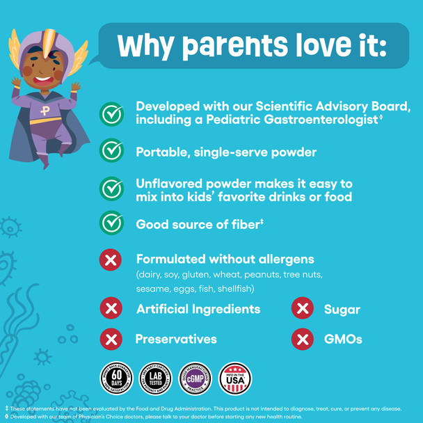 Physician's Choice Kids Probiotic + Prebiotic Fiber Packets (Ages 1+) 24 Pack