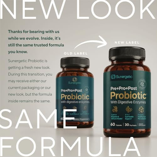 Sunergetic Premium 4 In 1 Probiotic Prebiotic Postbiotic & Digestive Enzymes For Men 60 Capsules