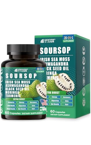 Vyxion Soursop Graviola Supplement With Sea Moss Moringa Turmeric Black Seed 60 Capsules
