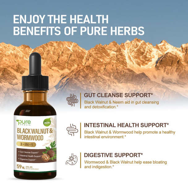 Pure Afolia Black Walnut Wormwood Drops 3 In 1 Herbal Gut Cleanse & Intestinal 2 Fl Oz