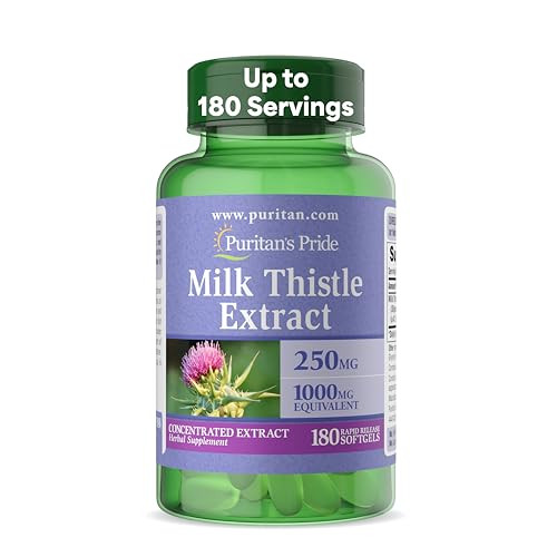 Puritan's Pride Milk Thistle 4:1 Concentration Extract Dietary Supplement For Traditional Liver 180 Count 250 Mg