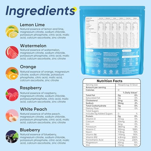 Vitalharvest Electrolytes Powder Packets 6 Flavors Sugar Hydration Packets Electrolyte 36 Sticks