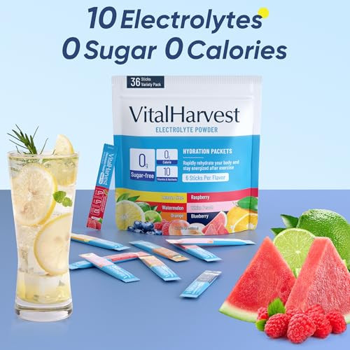 Vitalharvest Electrolytes Powder Packets 6 Flavors Sugar Hydration Packets Electrolyte 36 Sticks