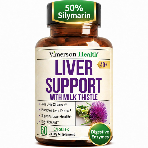 Vimerson Health Liver Support With Artichoke Extract Enzymes Silymarin 50% Milk Thistle 60 Capsules