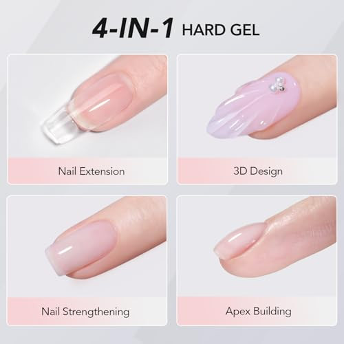 Gaoy Nail Extension Hard Gel Clear Builder Gel Long Lasting Uv Nail Strengthener With Forms Base Coat Top Coat Needed 60G