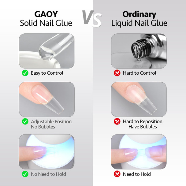 Gaoy Solid Nail Glue Gel For Nail Tips Strong Solid Glue For Press Ons False And Acrylic Tips Uv Light Cure 15G