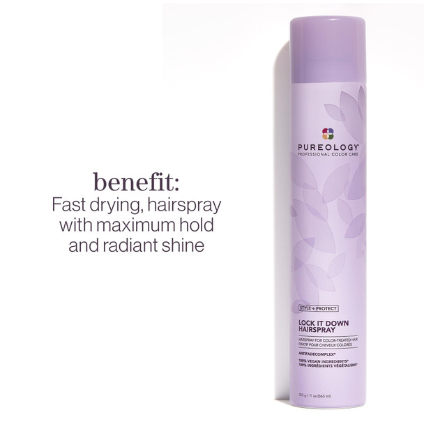 Pureology Style + Protect Lock It Down Hairspray For Color-Treated Hair - Provides Maximum Hold And Radiant Shine Silicone- & Vegan
