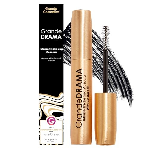Grande Cosmetics Grandedrama Intense Thickening Black Mascara With Castor Oil Volumizing Conditioning Buildable Formula ( ) 0.32 Oz