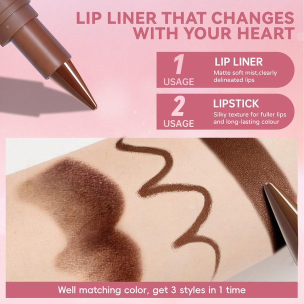 Hosaily Lip Combo Sets Dark Brown Lip Contour Plumping Liner Pencil Moisturizing Nude Lipstick Gloss Combo High Pigmented Brown Lips Liner Lightweight Glossy High Shine Gloss Lips Kit Makeup 3Pcs