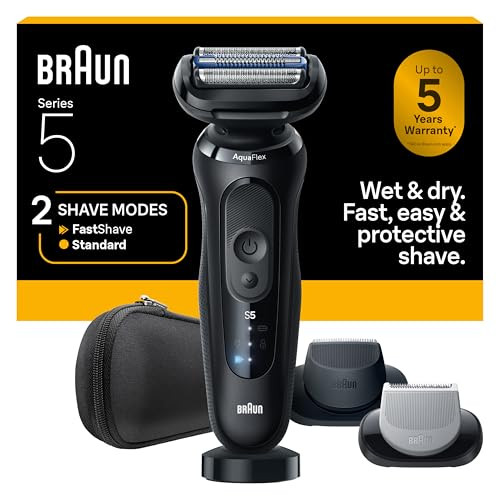 Braun Series 5 Electric Shaver For Men Wet & Dry Foil Razor Precision Trimmer Attachment Body Groomer Attachment Charging Stand Travel Case Black 5155Cs