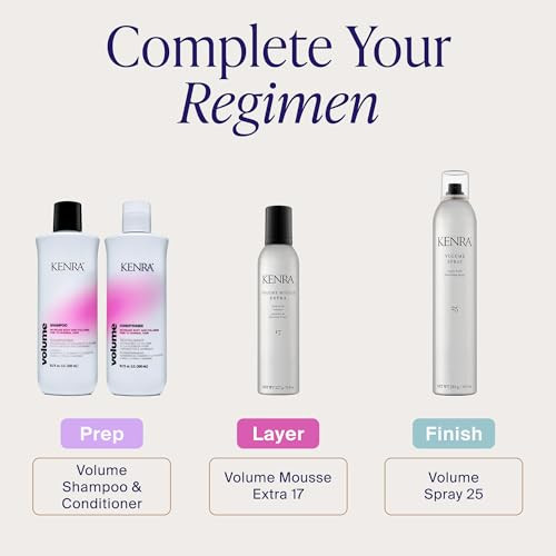 Kenra Volume Mousse Extra 17 Firm Hold Mousse Non-Drying Non-Flaking Lightweight Formula Tames Frizz & Conditions Thermal Protection Up To 450F All Hair Types 8 Oz