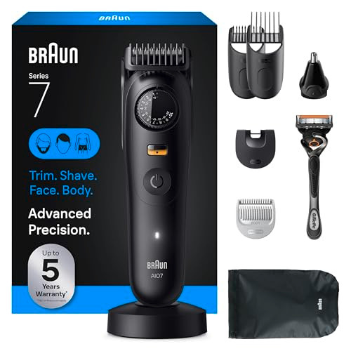 Braun All-In-One Series 7 Men's Electric Beard Trimmer Hair Clipper Shaver & Razor For Face Hair & Body All-In-One Aio 7535 With Gillette Proglide Razor Cordless