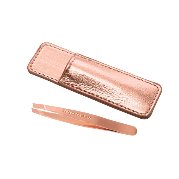 Tweezerman Rose Gold Mini Slant Tweezer With Case - Eyebrow Tweezers For Women And Men