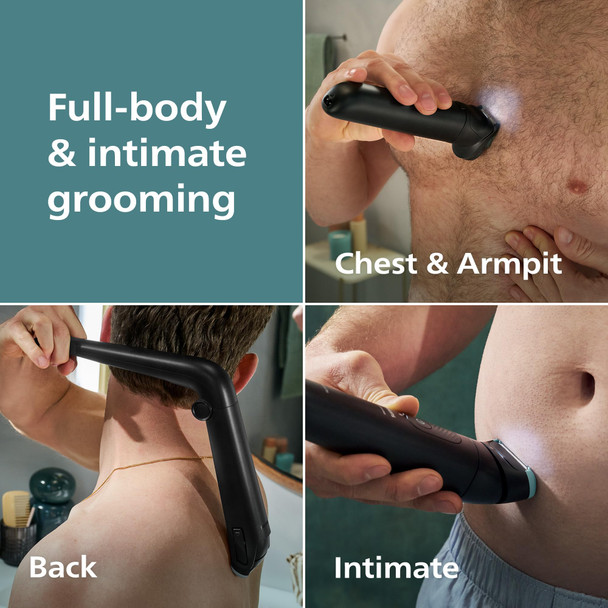 Norelco Philips Norelco Body Groomer 7000 Series Men's Whole Body Groomer Contour-Following 2D Flexing Head Triple Protect Shave System & Intimate Body Hair Trimmer 100% Showerproof Bg7480/50