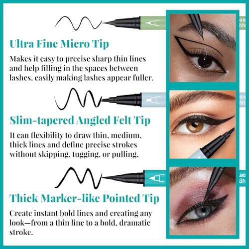 Ucanbe Black Liquid Eyeliner Kit Included 3 Brush Tip For Ultra Precision Quick Drying Smooth Glide Smudge-Resistant Waterproof Pigmented Up To 24 Hours Liquid Liner Eye Makeup Set 3Pcs