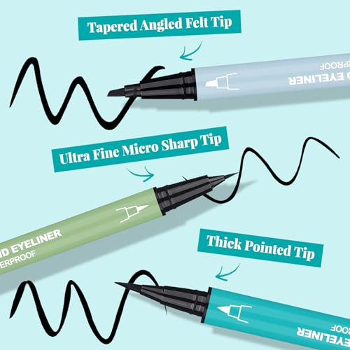Ucanbe Black Liquid Eyeliner Kit Included 3 Brush Tip For Ultra Precision Quick Drying Smooth Glide Smudge-Resistant Waterproof Pigmented Up To 24 Hours Liquid Liner Eye Makeup Set 3Pcs