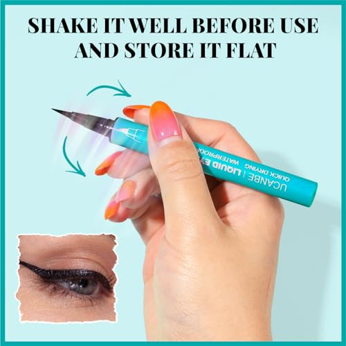 Ucanbe Black Liquid Eyeliner Kit Included 3 Brush Tip For Ultra Precision Quick Drying Smooth Glide Smudge-Resistant Waterproof Pigmented Up To 24 Hours Liquid Liner Eye Makeup Set 3Pcs