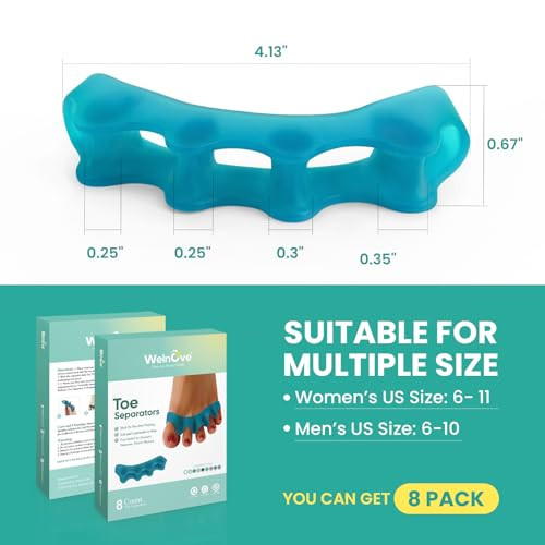 Welnove Silicone Toe Separators For Correct Bunion - Toe Spacers For Feet Men - Hammertoe Straighteners For Women Yoga Practice Foot Alignment Fsa Or Hsa Eligible 8 Pack