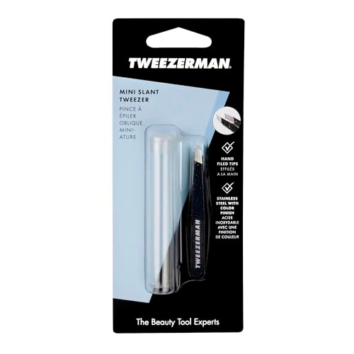 Tweezerman Mini Slant Tweezer - Tweezers For Eyebrows Travel Tweezers For Eyebrows Facial Hair (Dusted Onyx)