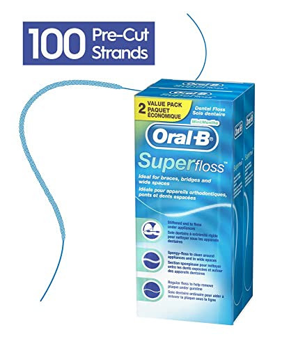 Oral-B Dental Floss For Braces Super Floss Pre-Cut Strands Mint 50 Count Pack Of 2