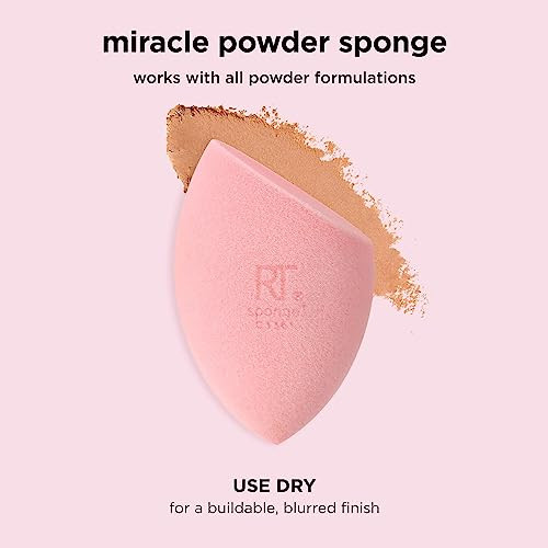 Real Techniques Miracle Powder Sponge Makeup Blending Sponge For Powder Products Set Makeup For Natural Finish & Cloud Skin Buildable Coverage Velvet Material Latex- Foam 2 Count