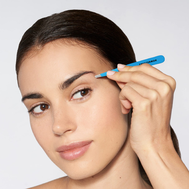 Tweezerman Stainless Steel Slant Tweezer - Eyebrow Tweezers For Women And Men (Blue Jewel)