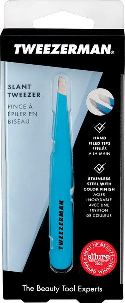 Tweezerman Stainless Steel Slant Tweezer - Eyebrow Tweezers For Women And Men (Blue Jewel)