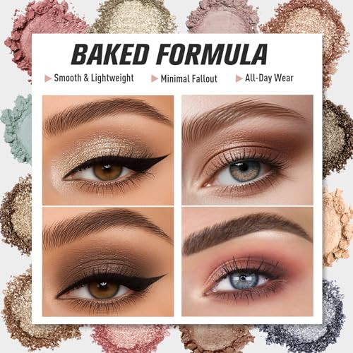 Ucanbe Baked Eyeshadow Palette With Brushes Makeup Set 16 Color Natural Nude Matte Shimmer Metallic Eye Shadow Make Up Pallet For Women Girls High Pigmented Long Lasting Waterproof 15Pcs