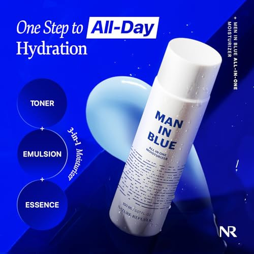 Nature Republic Man In Blue All In One Moisturizer - Daily Fresh Facial Lotion Korean Natural Hydrating Simple Skin Care For Men Dry Beard Face Rich Lightweight Aftershave / . 150Ml 5.07 Fl.Oz