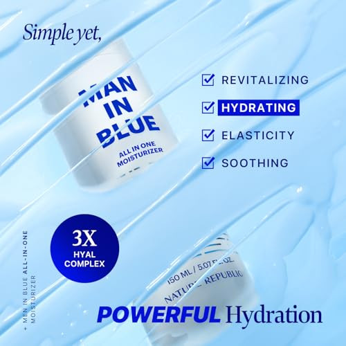 Nature Republic Man In Blue All In One Moisturizer - Daily Fresh Facial Lotion Korean Natural Hydrating Simple Skin Care For Men Dry Beard Face Rich Lightweight Aftershave / . 150Ml 5.07 Fl.Oz
