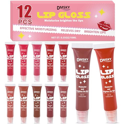 Dmsky Lip Gloss Set 12 Colors Lip Gloss For Women Moisturizing Lip Gloss Bulk With Vitamin E For Dry Cracked Lips 12 Pack