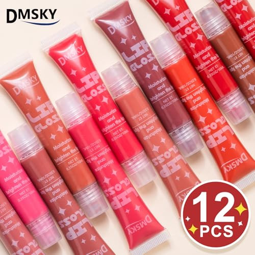 Dmsky Lip Gloss Set 12 Colors Lip Gloss For Women Moisturizing Lip Gloss Bulk With Vitamin E For Dry Cracked Lips 12 Pack