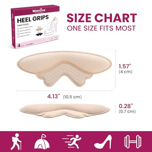 Welnove Heel Pads Grips For Women Shoes - Welnove 4 Paris Adhesive Heel Cushion Inserts Prevent Slipping Rubbing Blisters Foot Pain Improve Heels Pumps Shoe Fit - Heel Pads For Shoes Too Big Beige