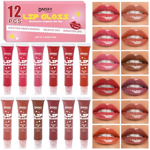 Dmsky Lip Gloss Set 12 Colors Lip Oil For Dry Cracked Lips Moisturizing Lip Balm Infused With Vitamin E For A Sheer Tint Of Color 12 Pack